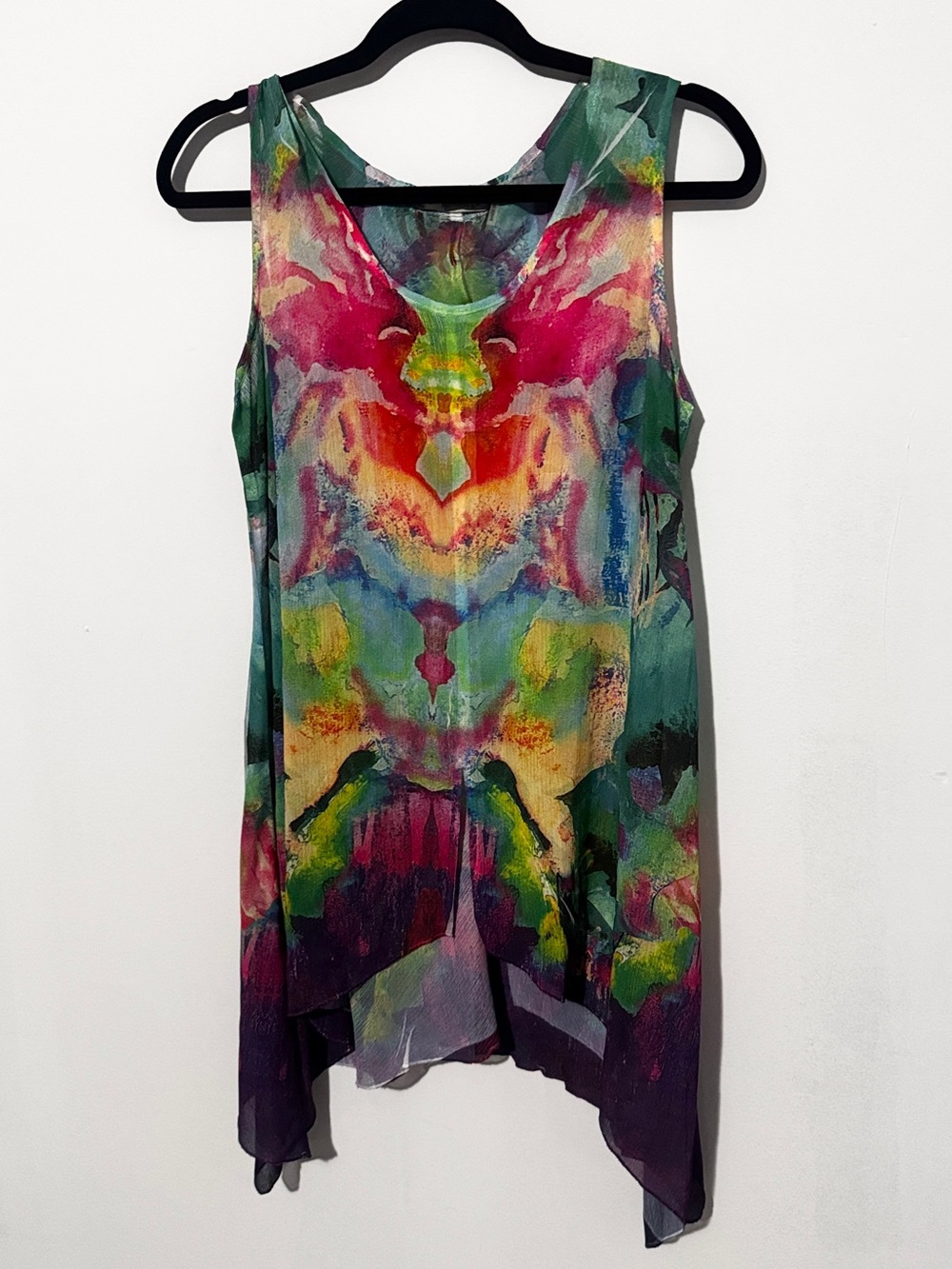 Soft Surroundings Tunic Women Multicolor Abstract Print Sleeveless Sharkbite Hem